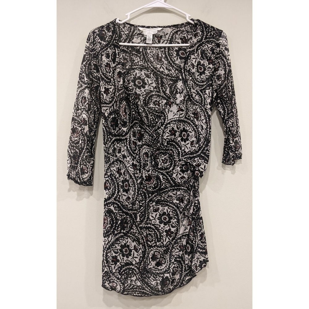 Diane Von Furstenberg 100% Silk Paisley Ruched Skirt Tunic Dress Small
